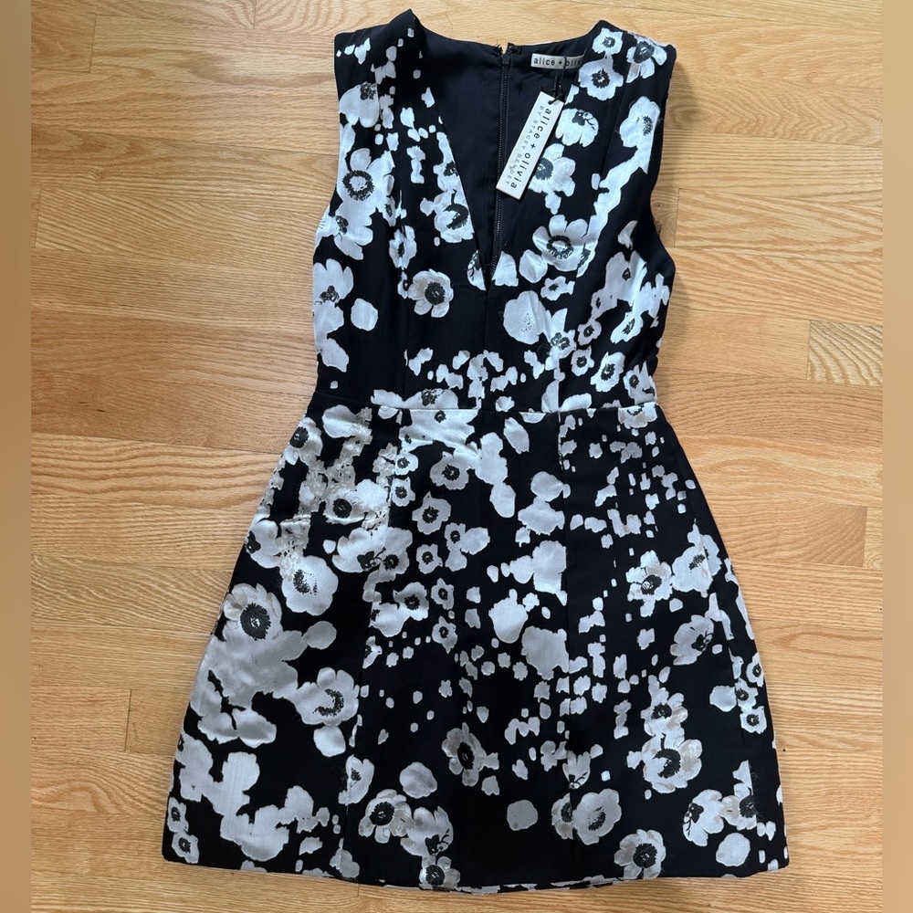 Alice and Olivia Floral Black, White and Silver Dress